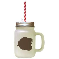 Brown Welsh Sheepdog Silhouette Frosted Glass Mason Jar With Straw