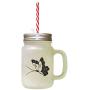 Black Butterfly Style 73 Frosted Glass Mason Jar With Straw