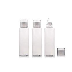 6PCS 100ml/3.4oz Empty Refillable Clear Plastic Bottle Vial Jar Cosmetic Container Travel Packaging with Orifice Reducer and Screw Lid for Lotion Emulsion Toner Essential Oil