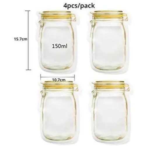 1Pack Bottle Jar Shaped Food Storage Bags Snack Container Clear Plastic Sealed Bag Kitchen Fridgenizer Accessories,4 Pcs