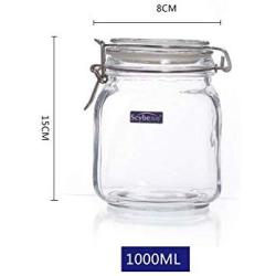 Yl Ly Square Glass Sealed Canister Storage Jar Candy Bottle Dried Fruit Snack Glass Jar With Scale Square 1000Ml