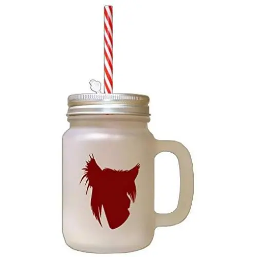 Rotbraune Chinesische Crested Dog Silhouette Glasbehälter mit Strohhalse