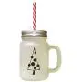 Black Christmas Tree Style 6 Frosted Glass Mason Jar With Straw Black Christmas Tree Style 6 Frosted Glass Mason Jar With Straw
