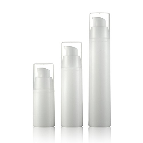 3PCS Portable Travel Refillable Empty Plastic Airless Vacuum Pump Lotion Toner Face Eye Cream Cosmetics Bottle Vial Container Pot Jar (White) (50ml)