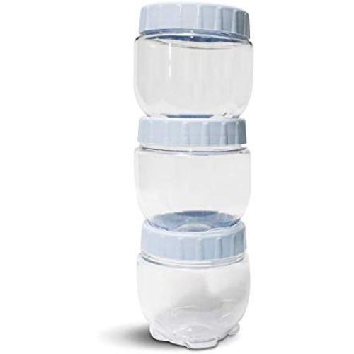 DUXU T-Lock Food Storage Containers ? Set of 3, 16Oz Twist & Lock Stackable Jars - BPA Free & Durable Plastic Snack Containers with Interlocking Leakproof Lids - Keep Food Dry & Fresh (Blue)