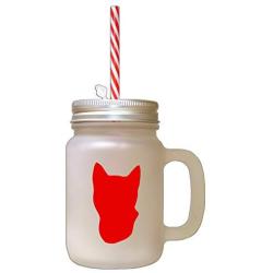Red Tonkinese Cat Head Silhouette #2 Frosted Glass Mason Jar With Straw