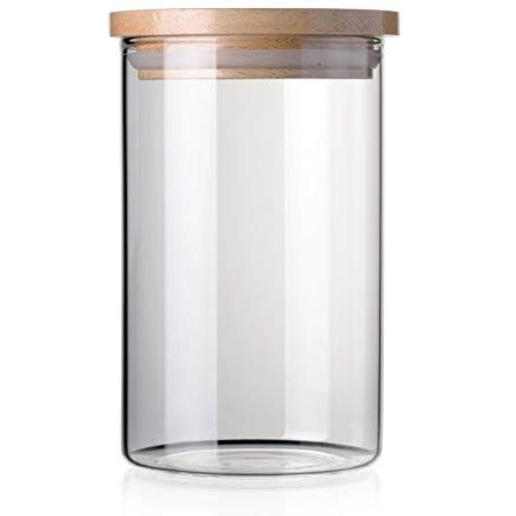 10 oz Tall Clear Glass Borosilicate Jar with Bamboo Lid