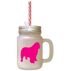 Hot Pink Clumber Spaniel Silhouette Frosted Glass Mason Jar With Straw