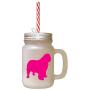 Hot Pink Clumber Spaniel Silhouette Frosted Glass Mason Jar With Straw