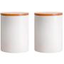 Lawei 2 Pack Ceramic Food Storage Jar with Airtight Seal Bamboo Lid - 10 oz Ceramic Canister Storage jar Sugar Bowl Salt Container Coffee Tea Jar