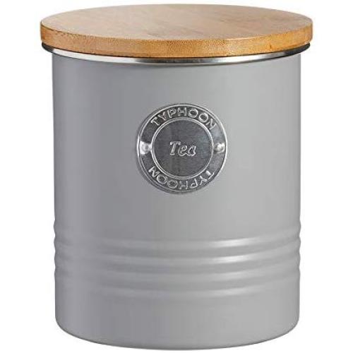 Typhoon Living Airtight Tea Storage Canister with Bamboo Lid, Grey, 1 Litre