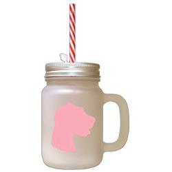 Soft Pink German Rough Haired Pointer Silhouette Frosted Glass Mason Jar With Straw