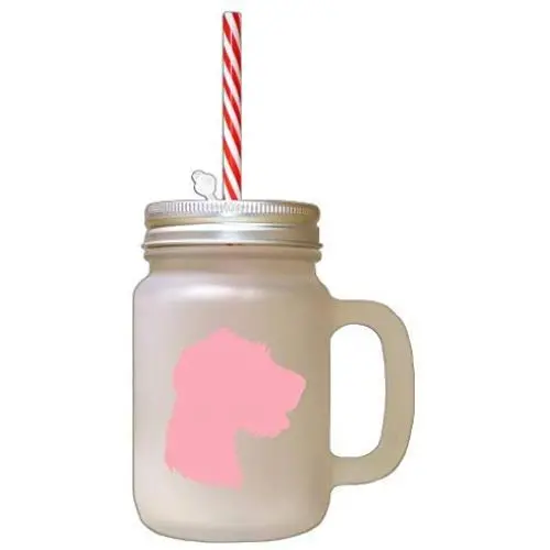 Soft Pink German Rough Haired Pointer Silhouette Frosted Glass Mason Jar With Straw Soft Pink German Rough Haired Pointer Silhouette Frosted Glass Mason Jar With Straw