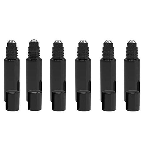 6PCS 5ml Upscale Glass Roll-on Bottles with Lid and Stainless Steel Roller Ball Empty Refillable Essential Oil Perfume liquids Roller Bottles Vial Portable Container Pot Jar (black)