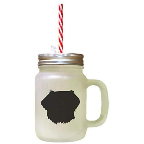 Black Small Greek Domestic Dog Silhouette Frosted Glass Mason Jar With Straw