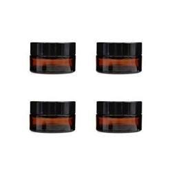 4PCS Empty Refillable Brown Glass Cosmetic Face Cream Lip Balm Storage Jars Bottle Container Pot with Liners and Screw Black Lid for Make up Essential Oils Lotion (5ml/ 0.17oz)