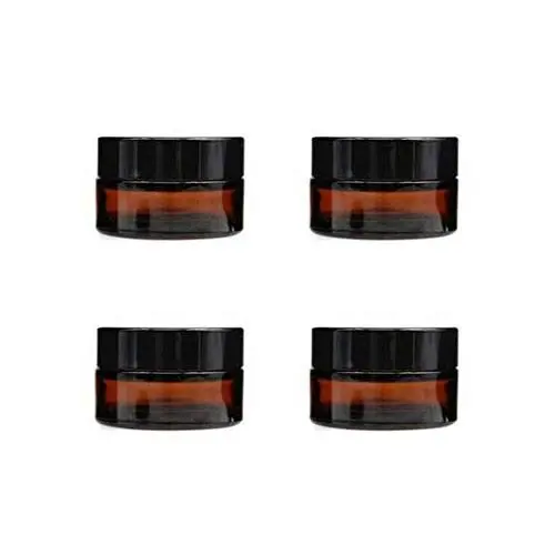 4PCS Leere Nachfüllbare Braune Glas Kosmetik Gesichtscreme Lippenbalsam Lagerbehälter Flasche Behälter Topf mit Liner und schwarzer Schraubkappe für Make-up, ätherische Öle, Lotion (5ml/ 0.17oz)