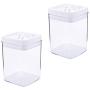 UPKOCH 2pcs Plastic Transparent Sealed Can Square Food Storage Jar Snacks Containers for Nut Tea Spice (1.3L)