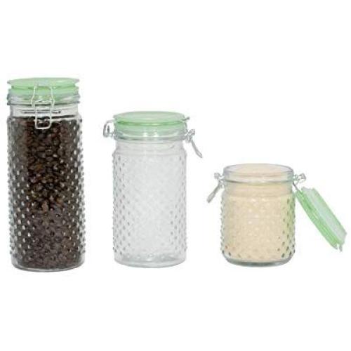 Amici Home Jade, A7CT003AS3R, Emma Hobnail Hermetic Preserving Glass Canisters, Assorted Set of 3 Sizes