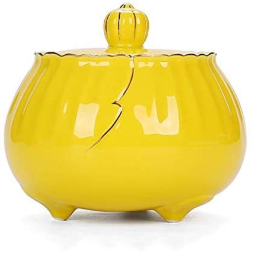 Ceramic Pottery Cereal Containers Canister Cookie Jar with Lids Large, Airtight Food Storage Containers Bins for Kitchen Pantry Organization Flour Rice Candy Bulk, 1L, 15x16cm (Color : Yellow)