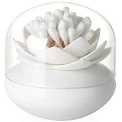 MaxS Lotus Cotton Swab Holder Small Toothpicks Q-tips Storage Organizer Canister Jar for Swabs Cosmetic Pads - White