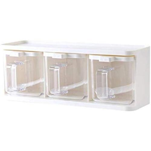 DUDDP Storage Spice lar set Spice Rack 3 Grids Spoon Kitchen With Lid Container Seasoning Box Herb Spices Storage Condiment Jar Cooking With Handle