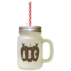 Brown Abc Red Apples Frosted Glass Mason Jar With Straw