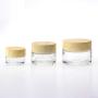 2 Pieces 30g Clear Glass Cream Jar Wooden Texture Plastic Lid Clear Glass Bottle Cream Jar with Inner Liner Empty Cosmetic Comtainer Refillable Come with 5 Pcs Makeup Frosted Tip Spatula (30g)