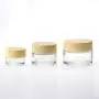 2 Pieces 30g Clear Glass Cream Jar Wooden Texture Plastic Lid Clear Glass Bottle Cream Jar with Inner Liner Empty Cosmetic Comtainer Refillable Come with 5 Pcs Makeup Frosted Tip Spatula (30g)