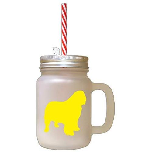Yellow Clumber Spaniel Silhouette Frosted Glass Mason Jar With Straw