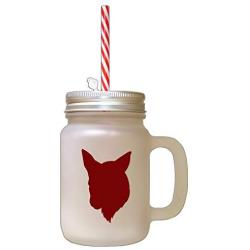 Maroon Norwegian Lundehund Silhouette Frosted Glass Mason Jar With Straw