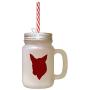 Maroon Norwegian Lundehund Silhouette Frosted Glass Mason Jar With Straw