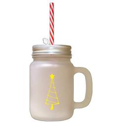 Yellow Christmas Tree Style 4 Frosted Glass Mason Jar With Straw