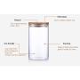 Glass Jars With Bamboo Cover Mini Coffee Sugar Tea Canister Cereal Dispenser Bottle Glass Jars Sealed Storage Tank,25X10Cm 1800Mlx2