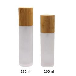 1PCS 120ml 4oz White Glass Bamboo Lid Empty Refillable Cosmetic Cream Lotion Emulsion Bottle Container Jar Pot Essence Liquid Pump Bottles