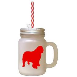 Red Clumber Spaniel Silhouette Frosted Glass Mason Jar With Straw