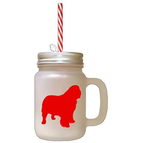 Red Clumber Spaniel Silhouette Frosted Glass Mason Jar With Straw