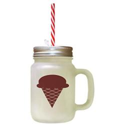 Maroon Multicolor Cone Ice Image Frosted Glass Mason Jar With Straw