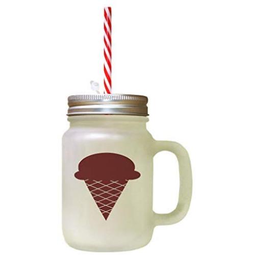 Maroon Multicolor Cone Ice Image Frosted Glass Mason Jar With Straw