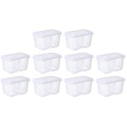 UPKOCH Plastic Food Containers Kitchen Home Lunch Onion Ginger Garlic Seasoning Condiment Fruit Storage Organizer Refrigerator 2 Grids with Lid 10 Pcs