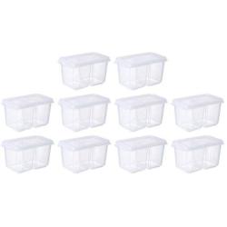 UPKOCH Plastic Food Containers Kitchen Home Lunch Onion Ginger Garlic Seasoning Condiment Fruit Storage Organizer Refrigerator 2 Grids with Lid 10 Pcs