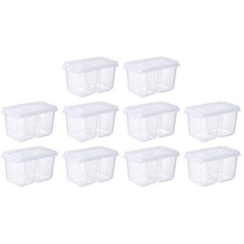 UPKOCH Plastic Food Containers Kitchen Home Lunch Onion Ginger Garlic Seasoning Condiment Fruit Storage Organizer Refrigerator 2 Grids with Lid 10 Pcs