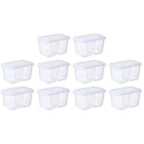 UPKOCH Plastic Food Containers Kitchen Home Lunch Onion Ginger Garlic Seasoning Condiment Fruit Storage Organizer Refrigerator 2 Grids with Lid 10 Pcs