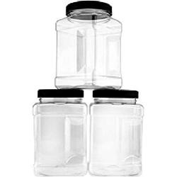 PACK of 3 Clear Empty Plastic Storage Holders Jars with Lids - Square Food Grade Air Tight Container with Easy Grip Handles - BPA Free Jar Multi Purpose