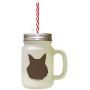 Brown Maine Coon Cat Head Silhouette Frosted Glass Mason Jar With Straw