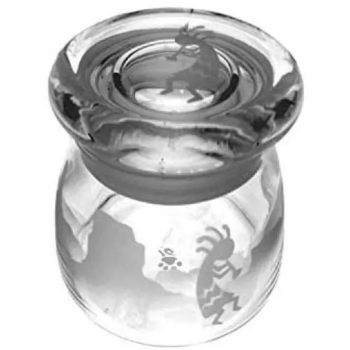 Bouteille de stockage IncisoArt gravée à la main, sablée (sculptée au sable), en verre, fabriquée aux États-Unis, personnalisable (4,5 oz (133 ml), Kokopelli danseur tribal sud-ouest désert).