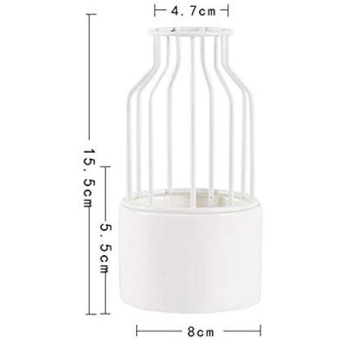 Scandinavian Ceramic Iron Wire Vase Plant Hydroponic Jar Elegance Flower Detachable Storage Jar Minimalist Desktop Decor Art Vas,Small White