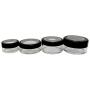 Travel Sample Plastic Clear Jar w Window Black Rim Cap 4 Kind of Capacities (1 Set)