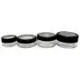 Travel Sample Plastic Clear Jar w Window Black Rim Cap 4 Kind of Capacities (1 Set) Travel Sample Plastic Clear Jar w Window Black Rim Cap 4 Kind of Capacities (1 Set)