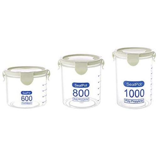 Poniu 3Pcs Kitchen Storage Box Sealed Cans Food Storage Tank Plastic PBA Free Pantry Containers for Sugar Flour Baking Supplies (green)